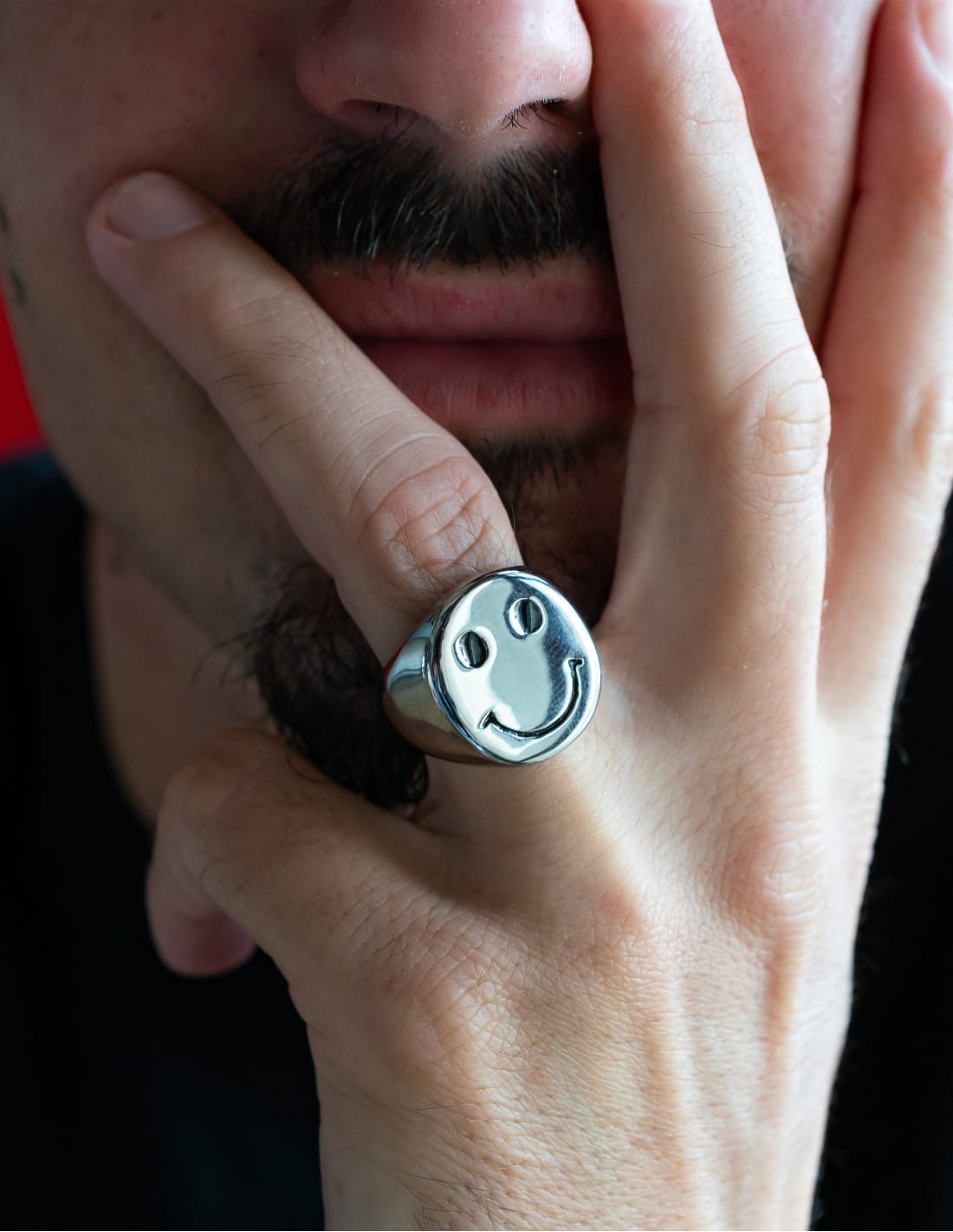 bague smiley homme argentee