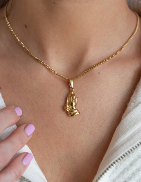 Collier mains qui prient doré (praying hands)