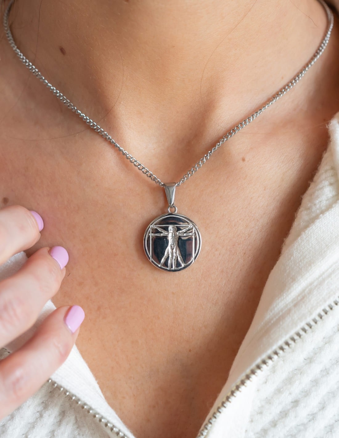 Collier Da Vinci - homme de vitruve argenté