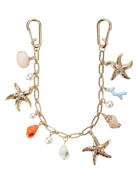 bijou de sac chaine dorée cquillages etoiles de mer