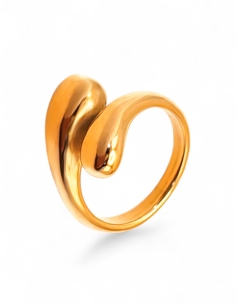 bague design goutte dorée en acier inoxydable