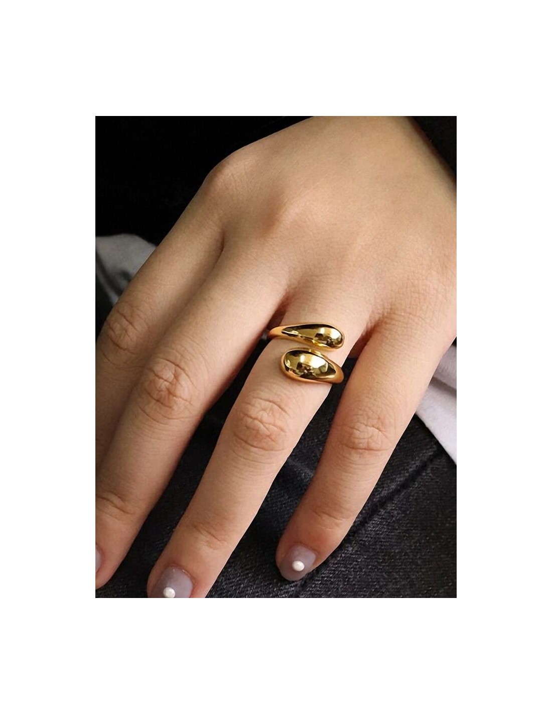 bague design femme en acier inoxydable doré