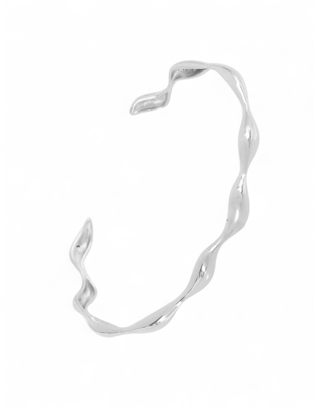 bracelet jonc argenté ondulé en acier inoxydable