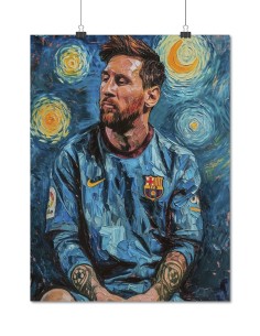poster messi fc barcelone van gogh bleu jaune