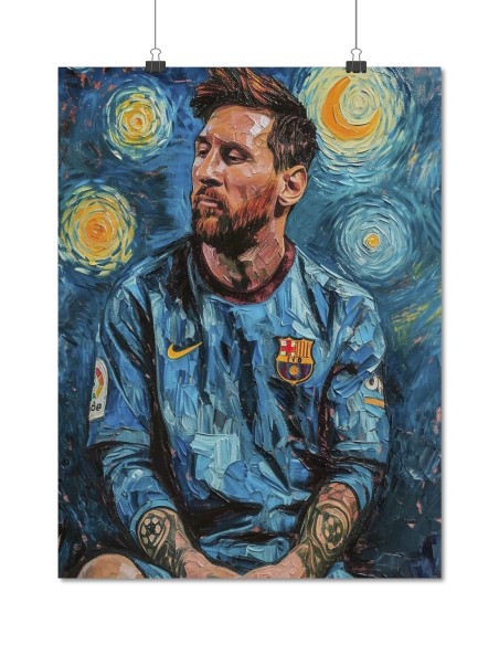 poster messi fc barcelone van gogh bleu jaune