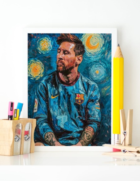 affiche messi fc barcelone van gogh bleu jaune