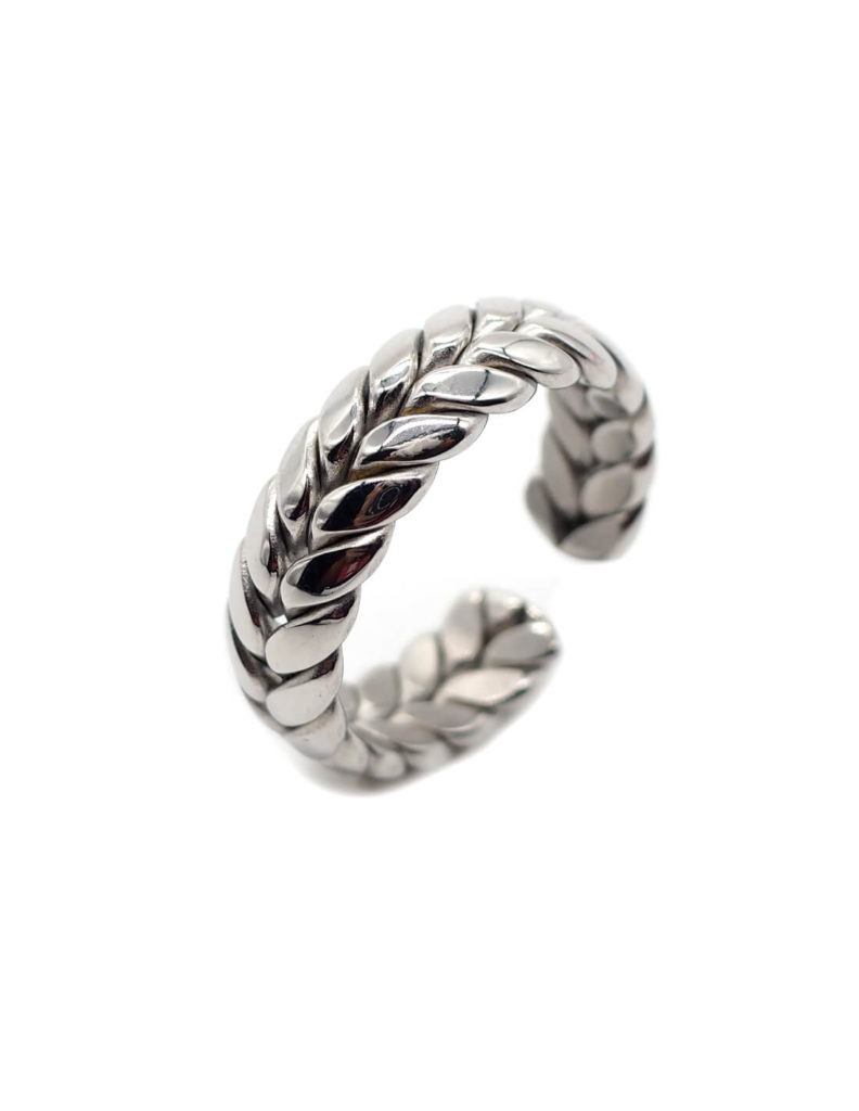 bague geometrique laurier argente homme