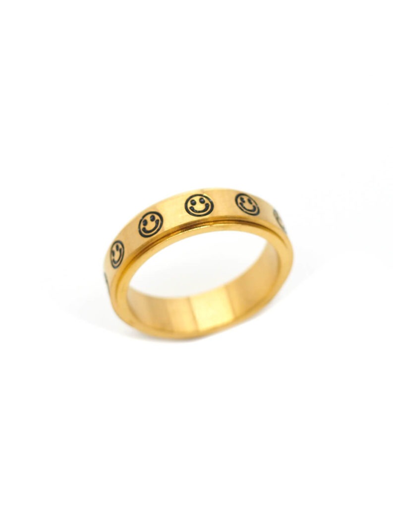 bague anneau rotatif smiley homme dore
