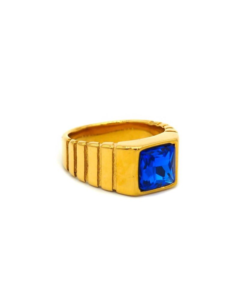 bague avec pierre bleu dore homme