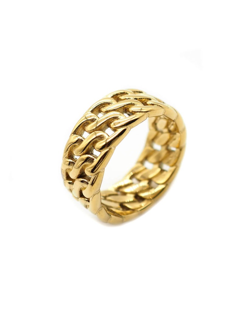 bague geometrique maillon dore homme
