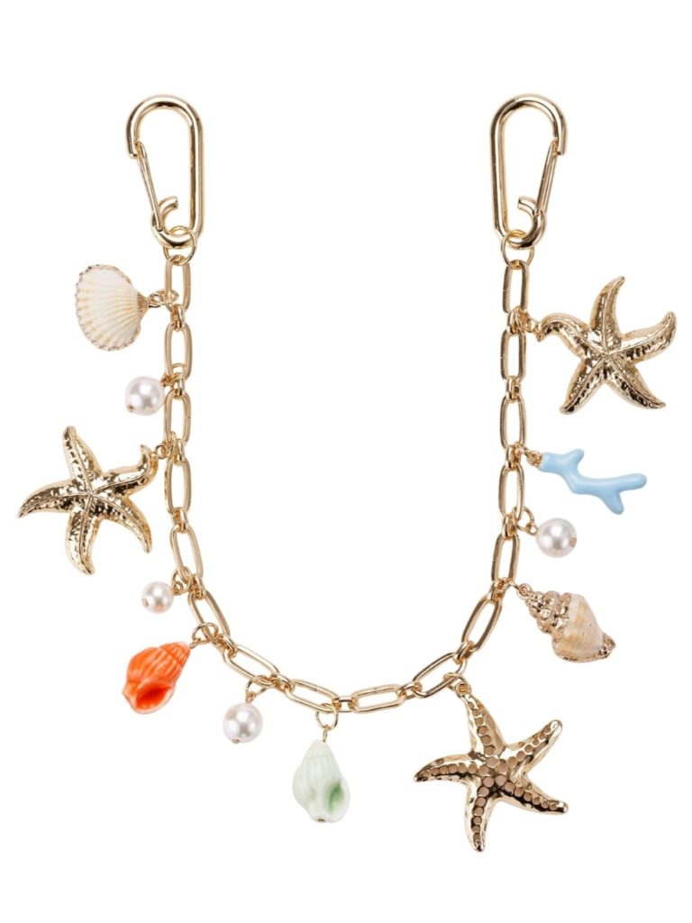 chaine de sac fantaisie avec des coquillages et étoiles de mer