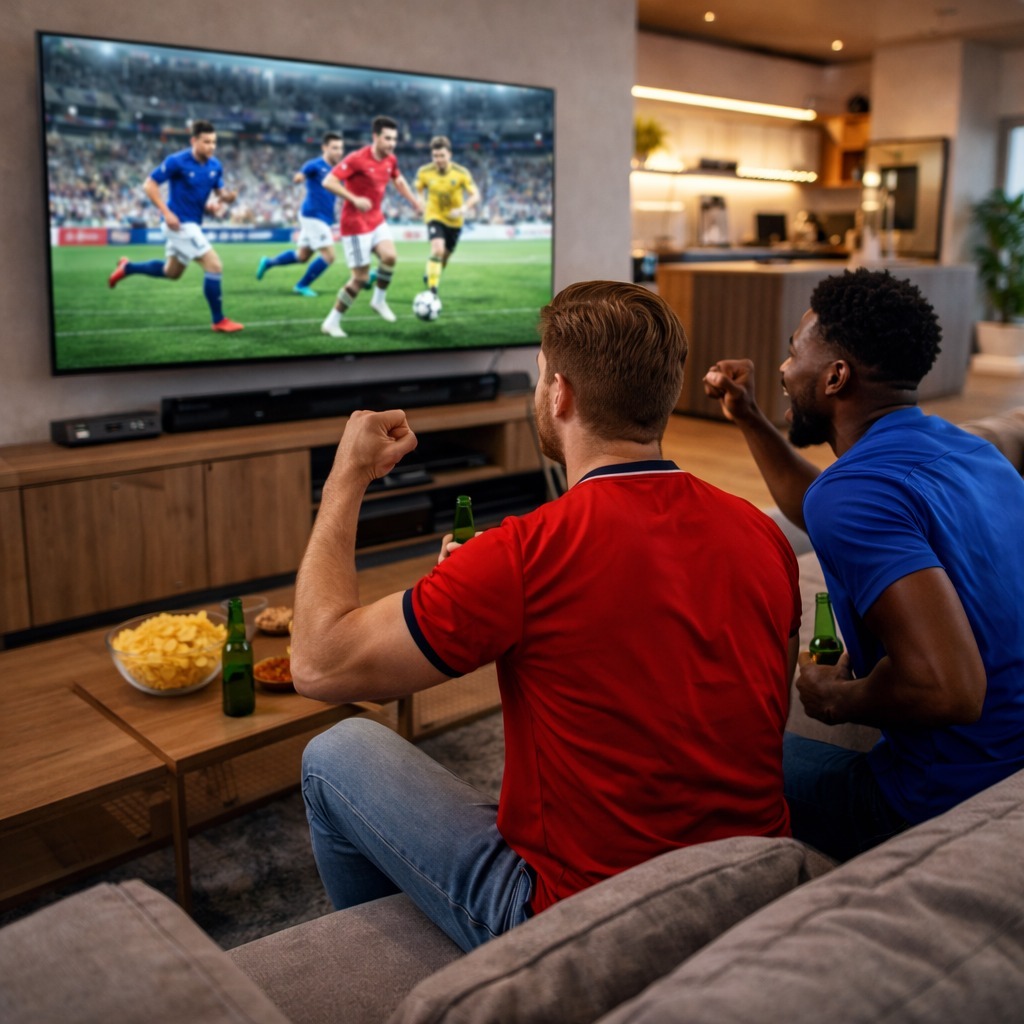 supporters devant un match de football à la télévision